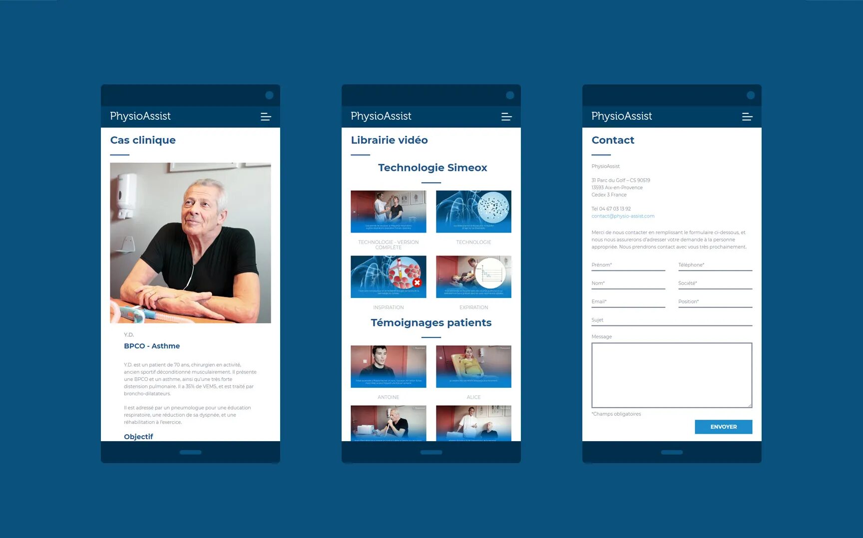 Interface utilisateur et design de l'application mobile de suivi médical PhysioAssist sur iPhone