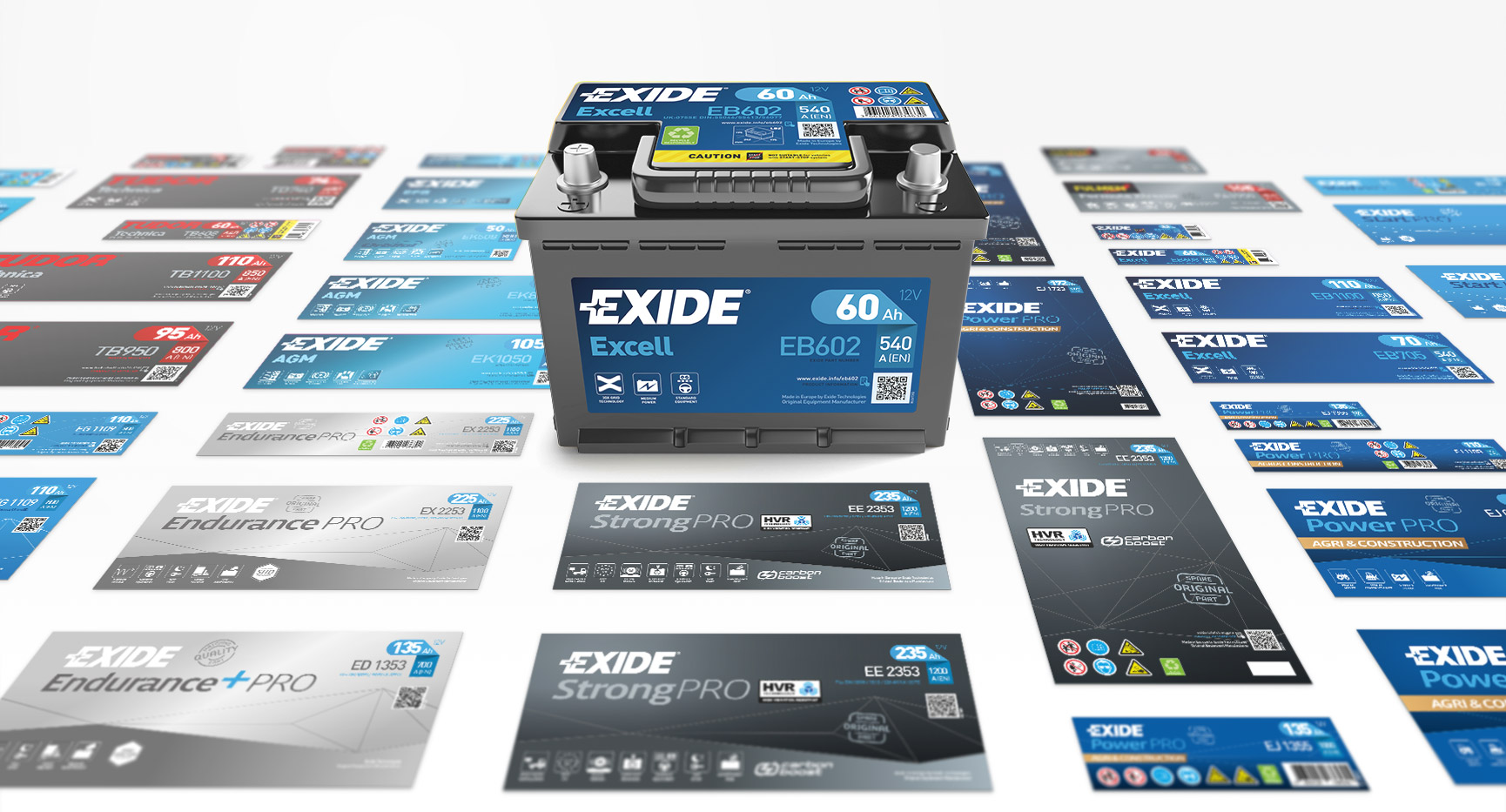 Batterie Exide Excell et étiquettes de la gamme