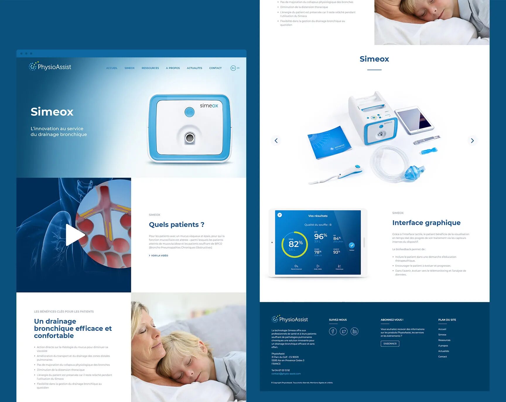 Présentation des maquettes graphiques et du design d'interface des pages produits du site web PhysioAssist