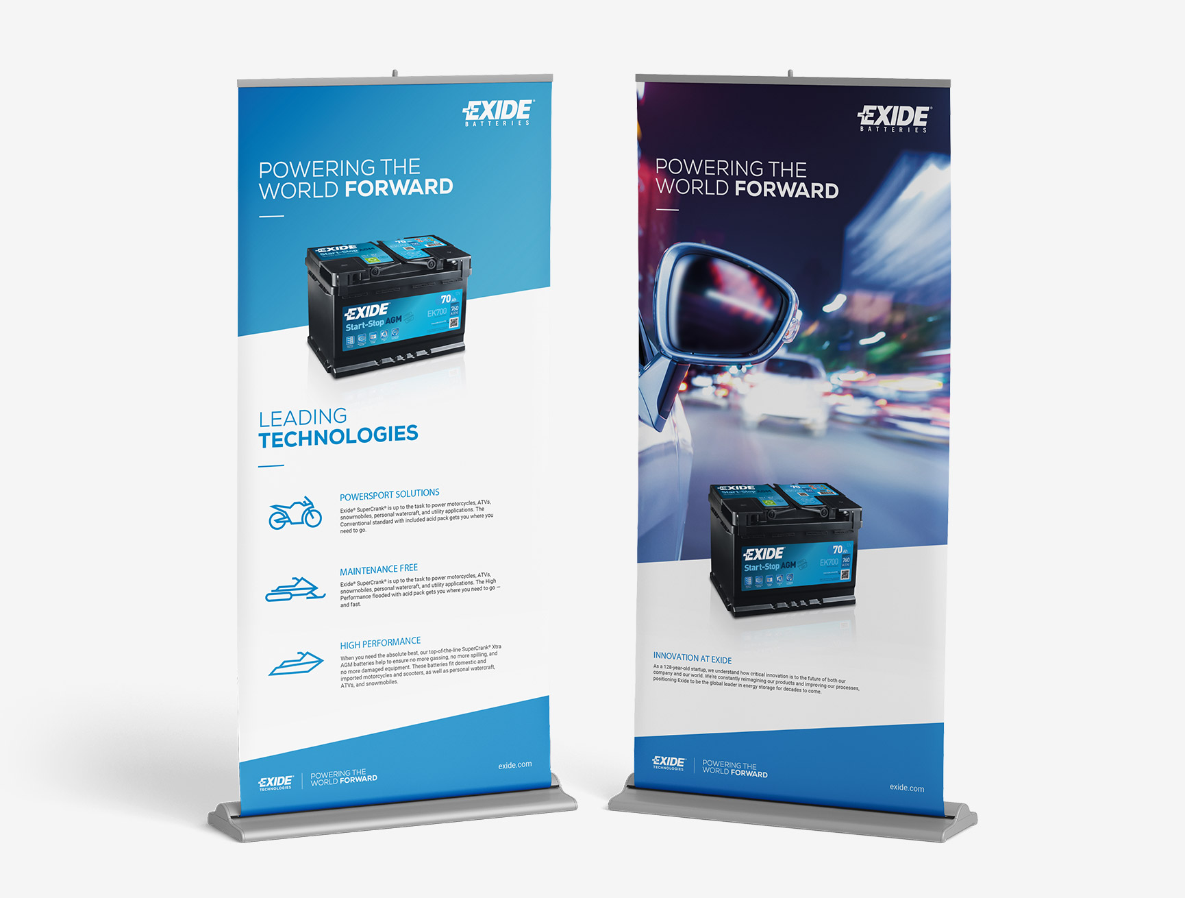 Supports de communication événementielle et kakémonos de la marque Exide Batteries