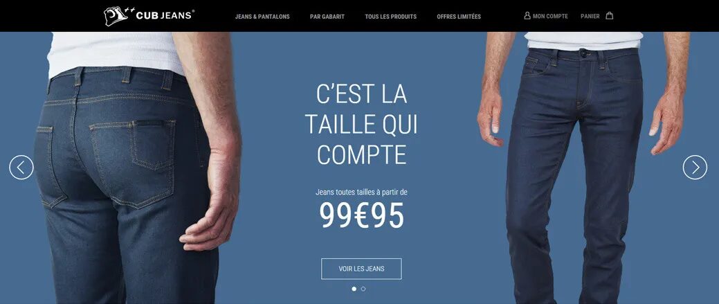 Création page d'accueil boutique en ligne CUBJeans par cubedesigners