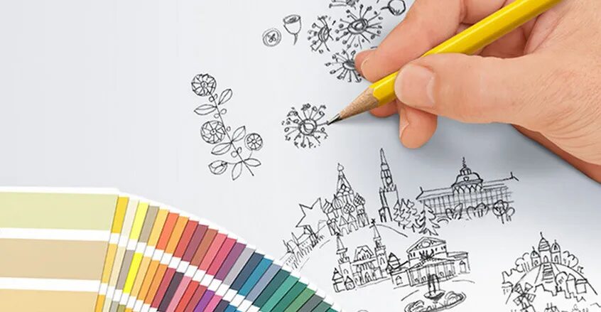 Agence de design graphique cubedesigners - création illustration croquis main crayon nuancier couleurs