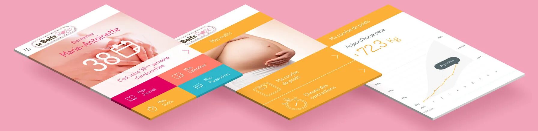 Création application mobile grossesse La Boîte Rose suivi maternité par cubedesigners
