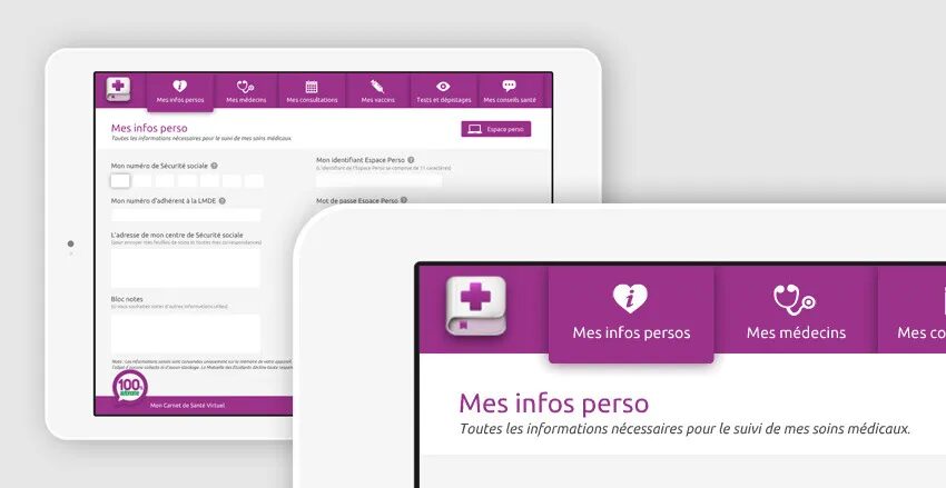 Conception application tablette LMDE - carnet de santé virtuel étudiant infos personnelles médecins consultations par cubedesigners