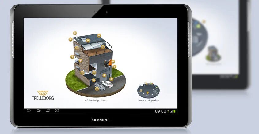 Application Trelleborg sur tablette avec maison interactive.