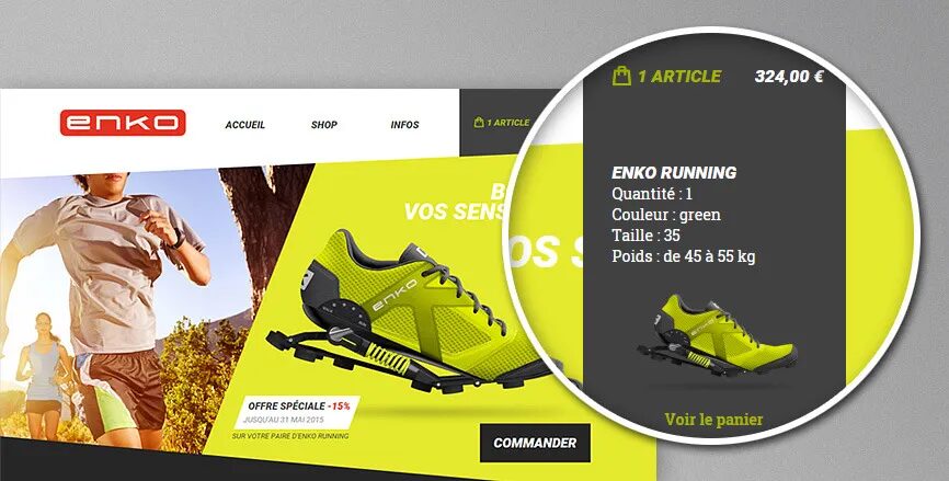 Création boutique en ligne e-commerce chaussures ENKO running par cubedesigners
