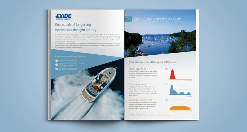 Création brochure catalogue Exide batteries powering the road ahead par cubedesigners