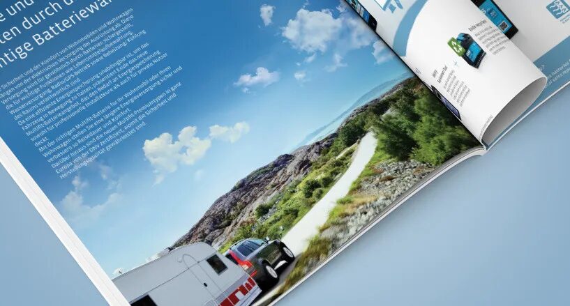 Création brochure catalogue Exide batteries powering the road ahead par cubedesigners