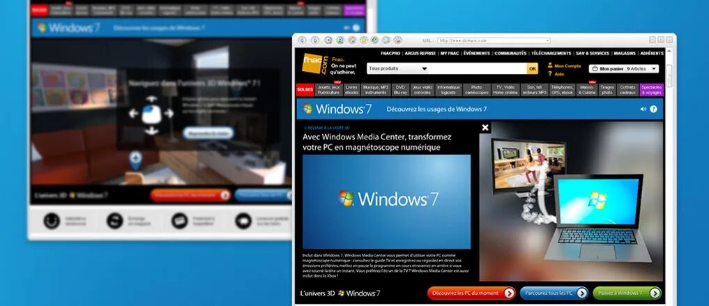 Conception campagne digitale interactive Windows 7 Media Center pour Fnac - expérience 3D multiécran par cubedesigners