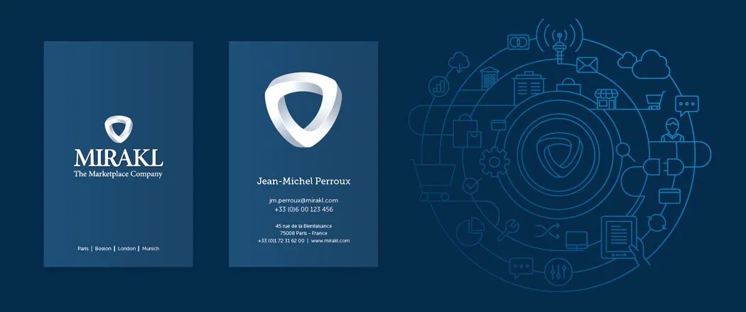 Création cartes de visite et iconographie écosystème marketplace Mirakl par cubedesigners
