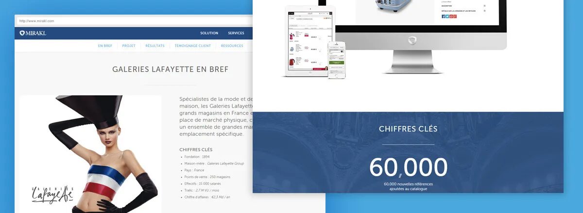Création page cas client Galeries Lafayette solution marketplace Mirakl par cubedesigners