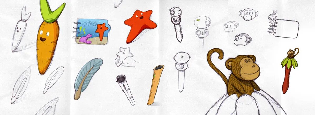 Croquis de personnages et objets pour Mini Quiz enfants