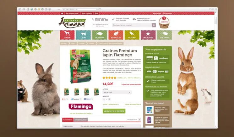 Conception fiche produit e-commerce La Ferme des Animaux - graines premium lapin Flamingo design animalerie par cubedesigners