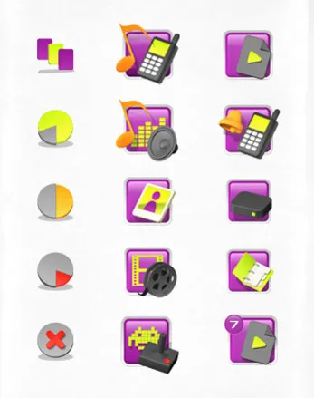 Icônes multimédias colorées pour interface Zaoza