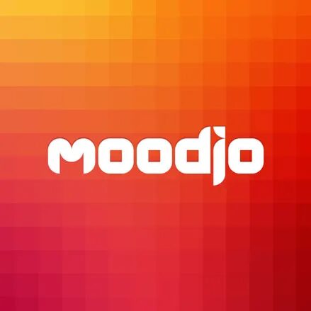 Conception identité visuelle logo Moodjo - design typographie dégradé orange rouge pixels par cubedesigners