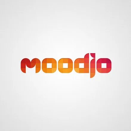 Conception identité visuelle logo Moodjo - design typographie dégradé orange rouge pixels par cubedesigners