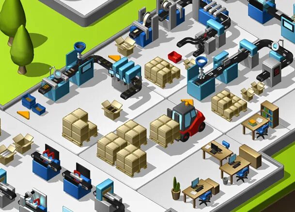 Illustration isométrique d’une usine automatisée