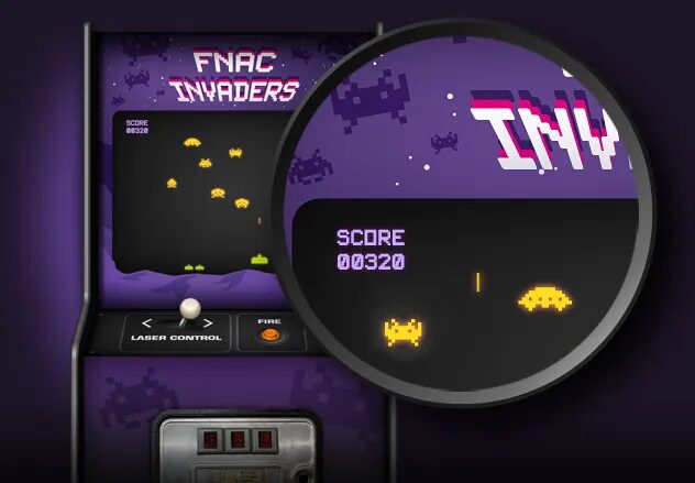 Conception jeu en ligne Fnac Gaming - Fnac Invaders borne arcade pixel art mois du jeu vidéo par cubedesigners