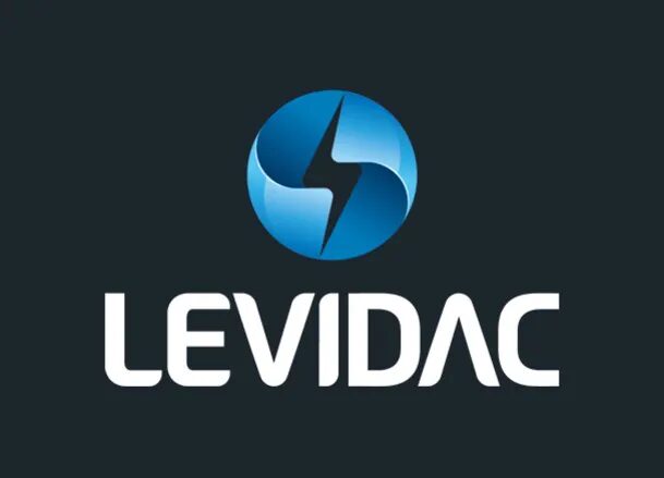 Conception logo identité visuelle Levidac - design éclair sphère bleue énergie propre véhicule électrique par cubedesigners