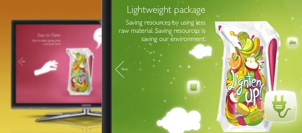 Conception packaging écologique Lighten Up - pochette souple légère design fruits colorés par cubedesigners