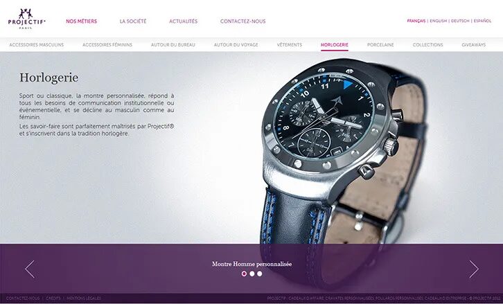 Conception page horlogerie Projectif Paris - montre homme personnalisée cadeau entreprise luxe par cubedesigners