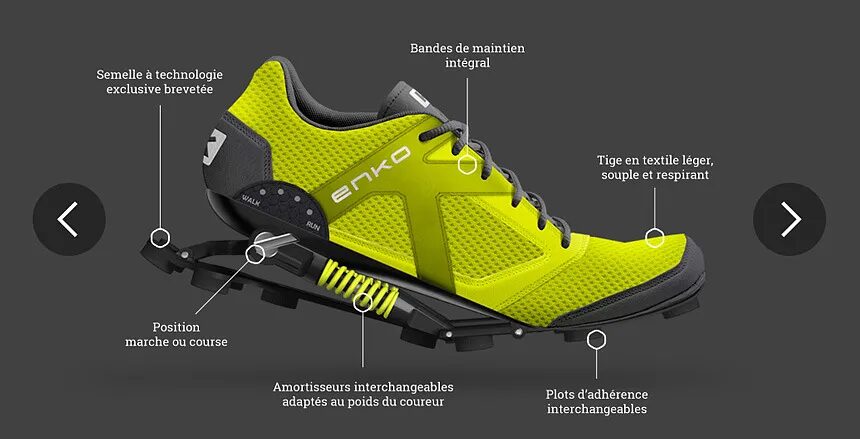 Création page produit technologie amortisseur chaussures ENKO running par cubedesigners