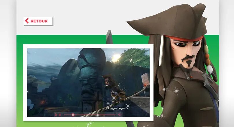 Conception page produit Disney Infinity - Jack Sparrow Pirates des Caraïbes gameplay vidéo jeu vidéo par cubedesigners