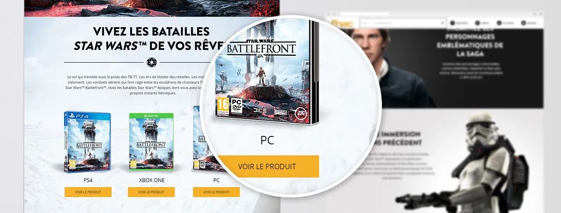 Création page produit Star Wars Battlefront site e-commerce Fnac par cubedesigners