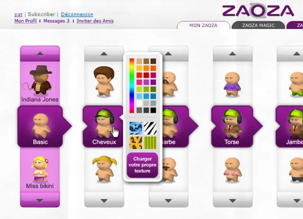 Interface de personnalisation d’avatar Zaoza