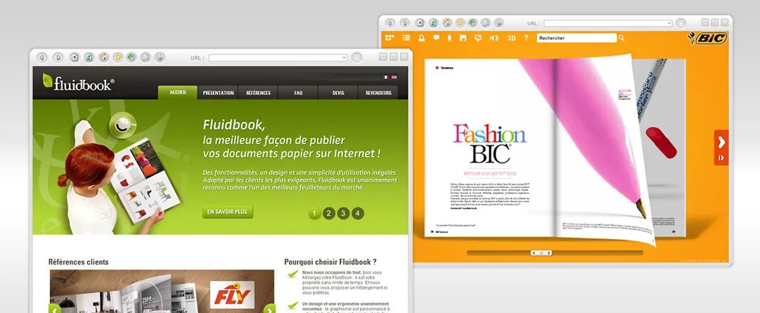 Site Fluidbook avec publication interactive de documents en ligne.
