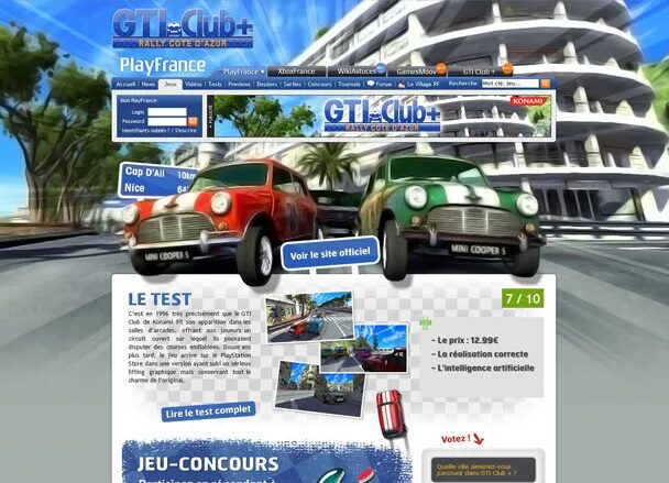 Site PlayFrance GTI Club+ avec test de jeu de course
