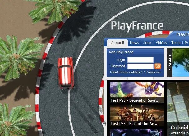 Site PlayFrance avec interface jeux vidéo et circuit