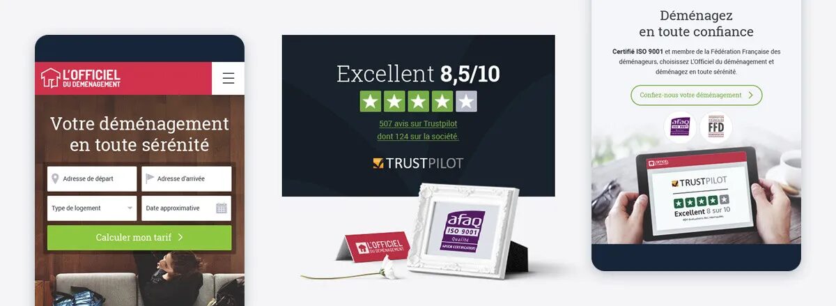 Création site responsive L'Officiel du Déménagement certifié ISO 9001 Trustpilot par cubedesigners