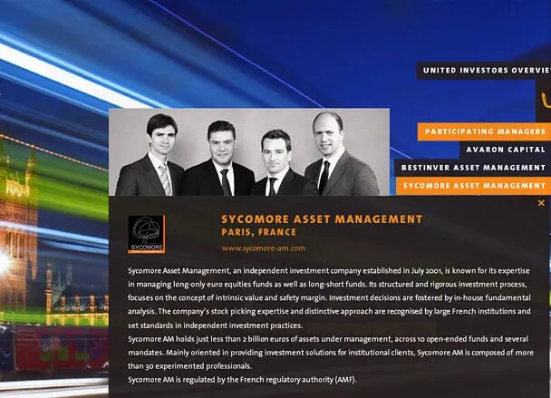 Site United Investors avec fiche Sycomore Asset Management
