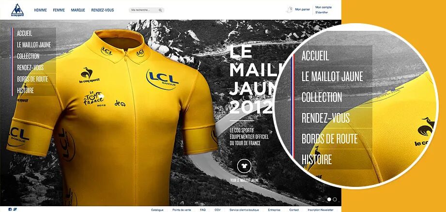 Conception site web Le Coq Sportif - maillot jaune Tour de France 2012 équipementier officiel cyclisme par cubedesigners