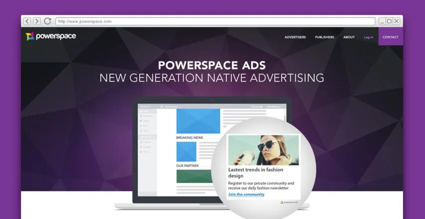 Création site web Powerspace native advertising par cubedesigners