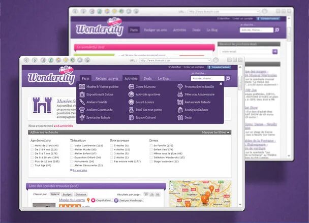 Site Wondercity avec recherche d’activités pour enfants.