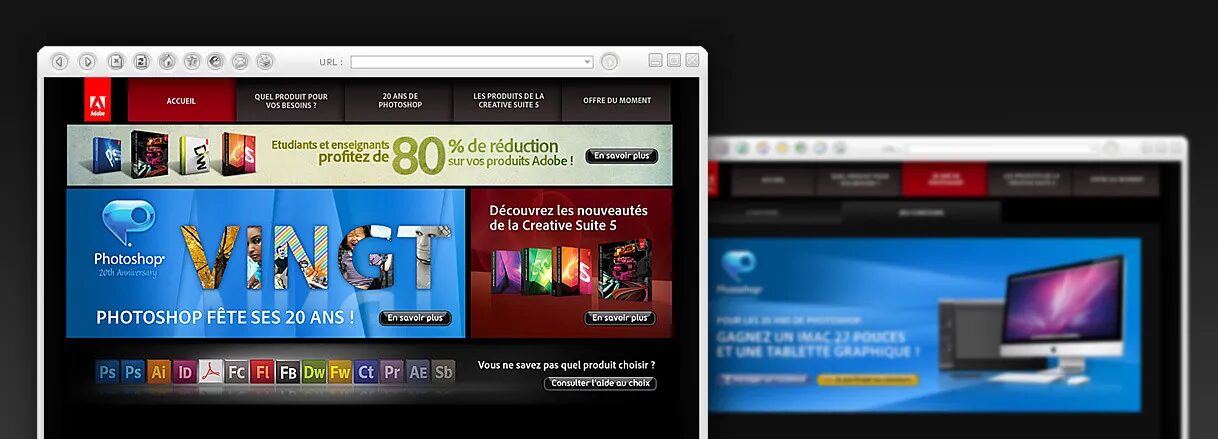 Visuel Adobe Photoshop 20 ans et Creative Suite.