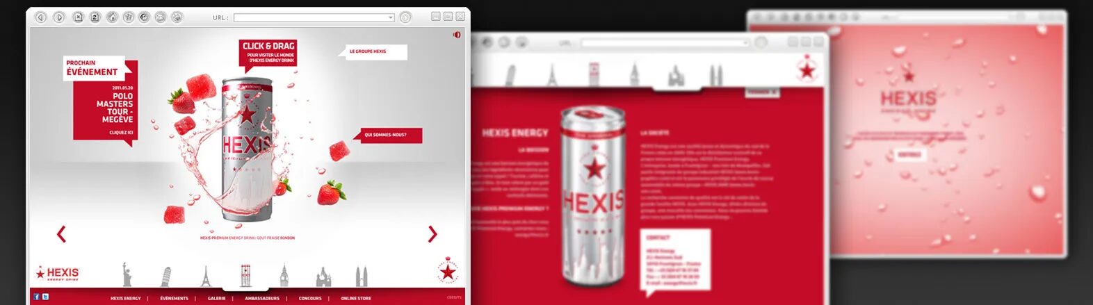 Visuel Hexis Energy Drink avec site promotionnel interactif.