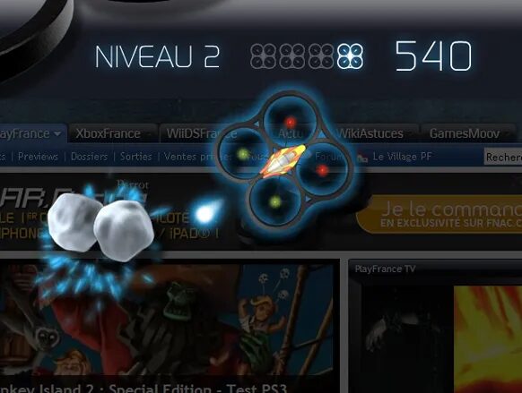 Visuel jeu PlayFrance avec interface de niveau et score.