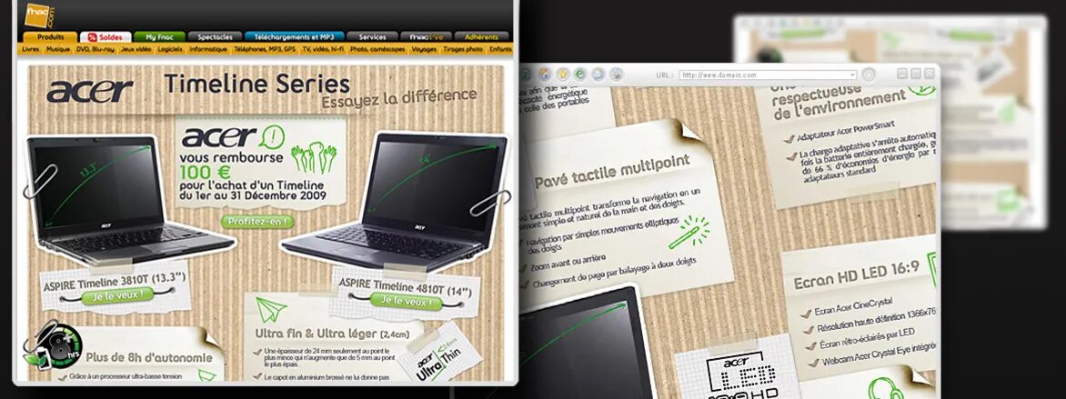 Visuel promotionnel Acer Timeline Series pour la Fnac.