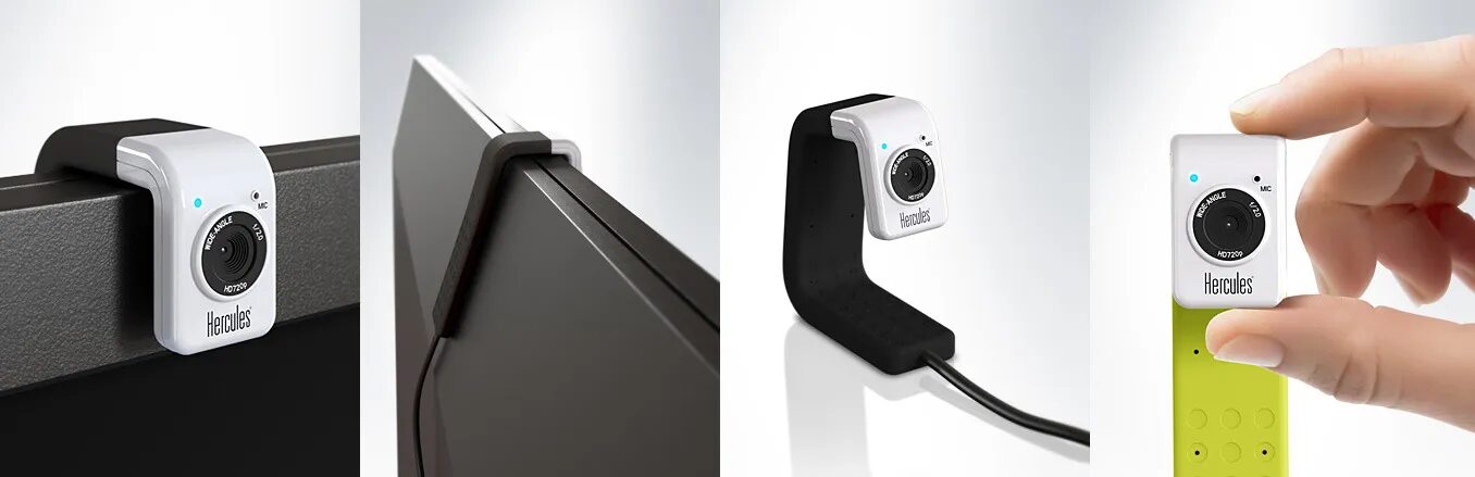Webcam Hercules HD720 fixée sur écran.
